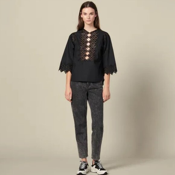 NEW! Sandro Paris | Black top with Guipure Lace Inserts - Picture 14 of 14